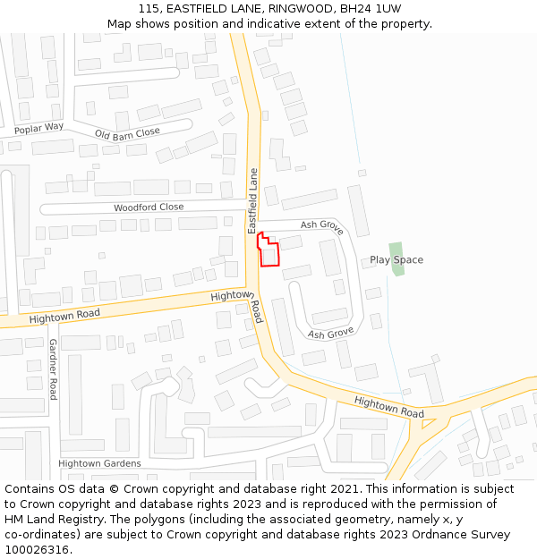 115, EASTFIELD LANE, RINGWOOD, BH24 1UW: Location map and indicative extent of plot