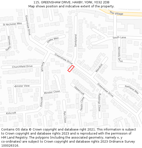 115, GREENSHAW DRIVE, HAXBY, YORK, YO32 2DB: Location map and indicative extent of plot