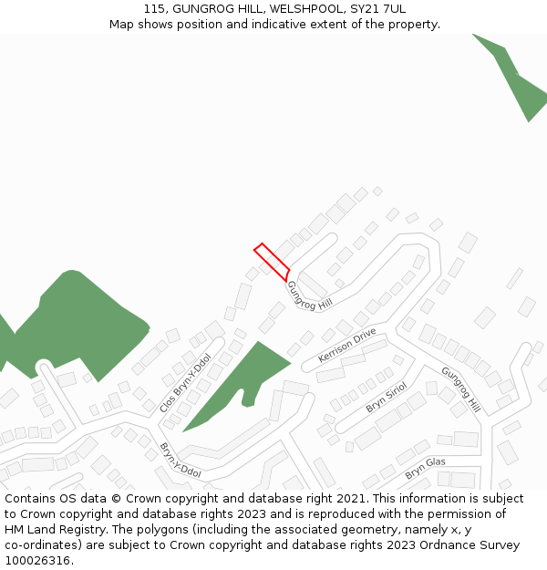 115, GUNGROG HILL, WELSHPOOL, SY21 7UL: Location map and indicative extent of plot