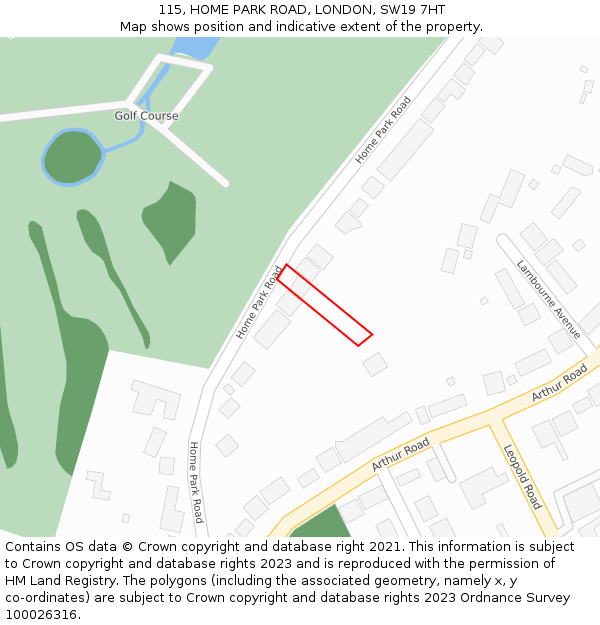 115, HOME PARK ROAD, LONDON, SW19 7HT: Location map and indicative extent of plot