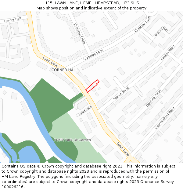 115, LAWN LANE, HEMEL HEMPSTEAD, HP3 9HS: Location map and indicative extent of plot