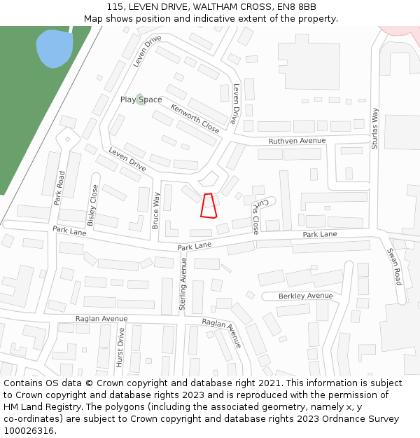 115, LEVEN DRIVE, WALTHAM CROSS, EN8 8BB: Location map and indicative extent of plot