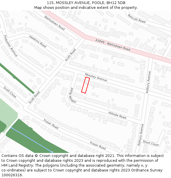 115, MOSSLEY AVENUE, POOLE, BH12 5DB: Location map and indicative extent of plot