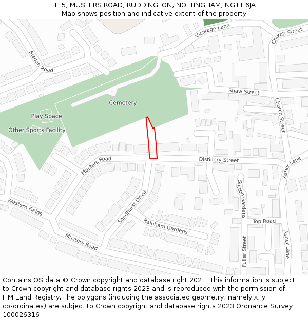 115, MUSTERS ROAD, RUDDINGTON, NOTTINGHAM, NG11 6JA: Location map and indicative extent of plot