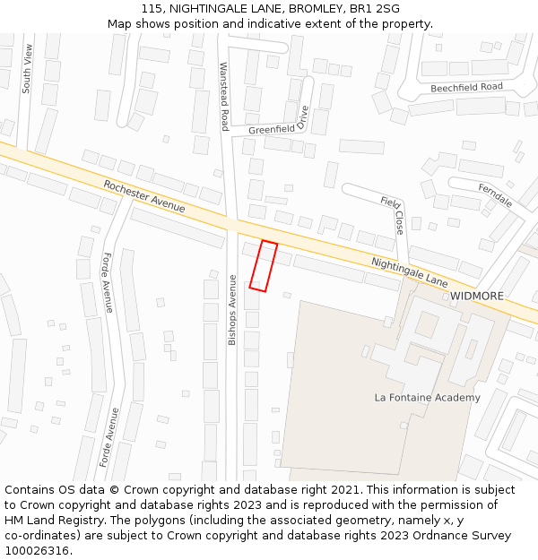 115, NIGHTINGALE LANE, BROMLEY, BR1 2SG: Location map and indicative extent of plot