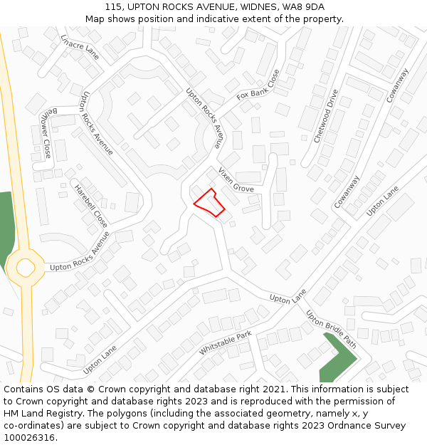 115, UPTON ROCKS AVENUE, WIDNES, WA8 9DA: Location map and indicative extent of plot