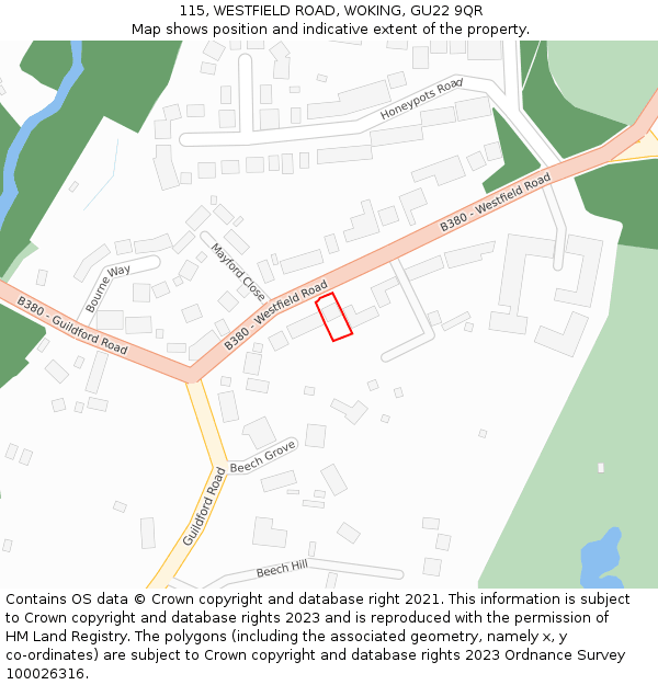 115, WESTFIELD ROAD, WOKING, GU22 9QR: Location map and indicative extent of plot