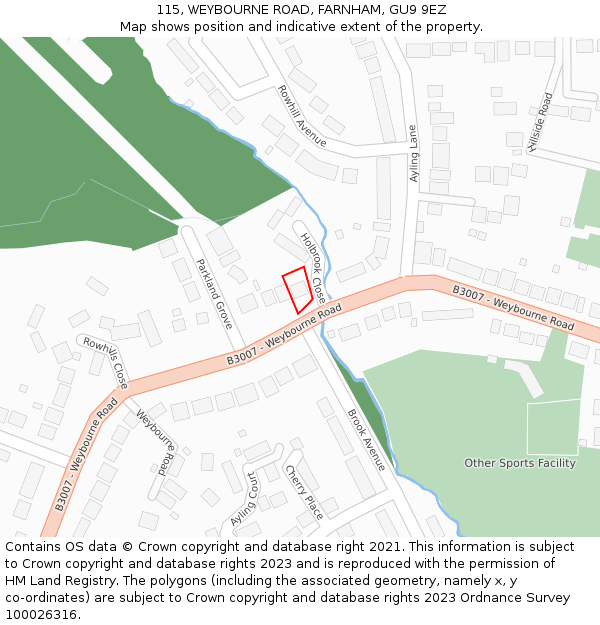 115, WEYBOURNE ROAD, FARNHAM, GU9 9EZ: Location map and indicative extent of plot