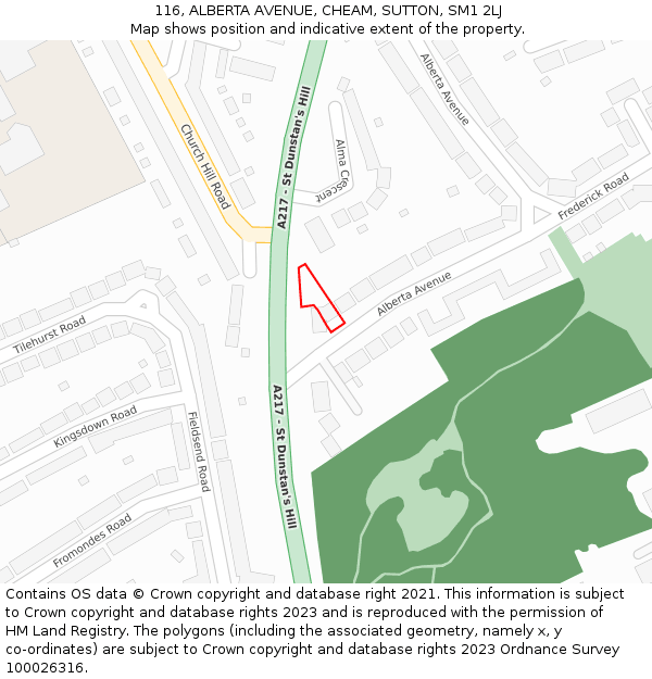 116, ALBERTA AVENUE, CHEAM, SUTTON, SM1 2LJ: Location map and indicative extent of plot