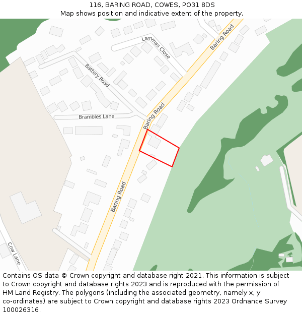 116, BARING ROAD, COWES, PO31 8DS: Location map and indicative extent of plot