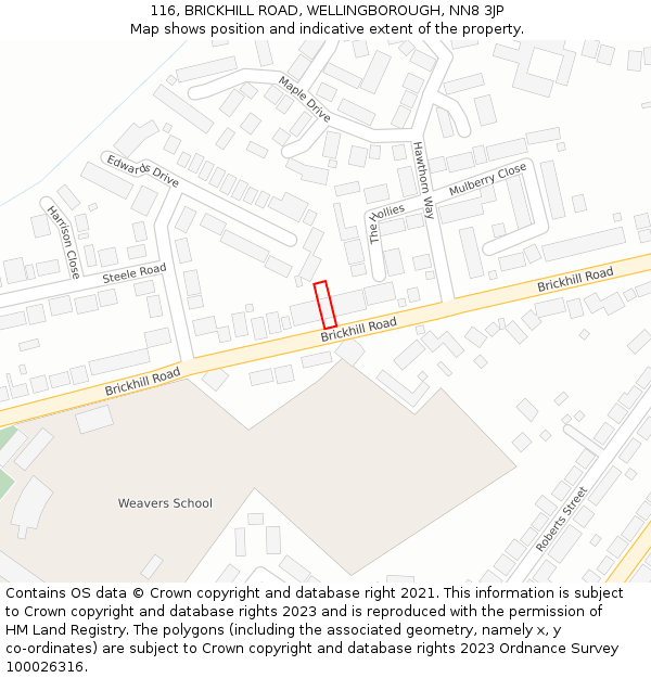 116, BRICKHILL ROAD, WELLINGBOROUGH, NN8 3JP: Location map and indicative extent of plot