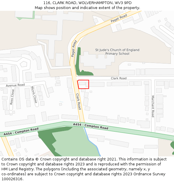 116, CLARK ROAD, WOLVERHAMPTON, WV3 9PD: Location map and indicative extent of plot