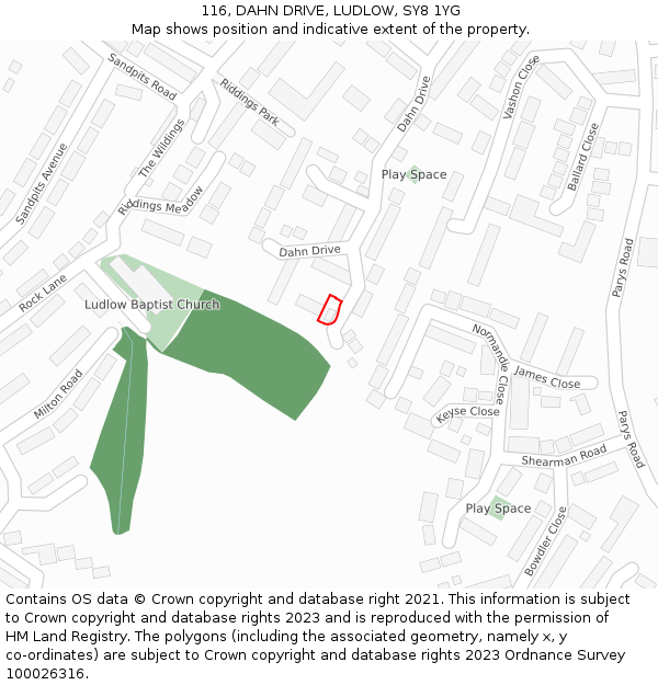 116, DAHN DRIVE, LUDLOW, SY8 1YG: Location map and indicative extent of plot