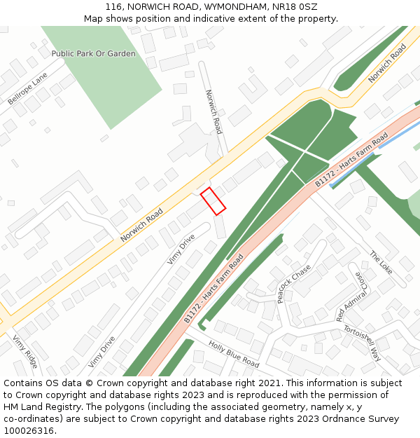 116, NORWICH ROAD, WYMONDHAM, NR18 0SZ: Location map and indicative extent of plot