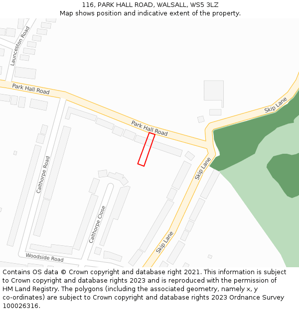116, PARK HALL ROAD, WALSALL, WS5 3LZ: Location map and indicative extent of plot