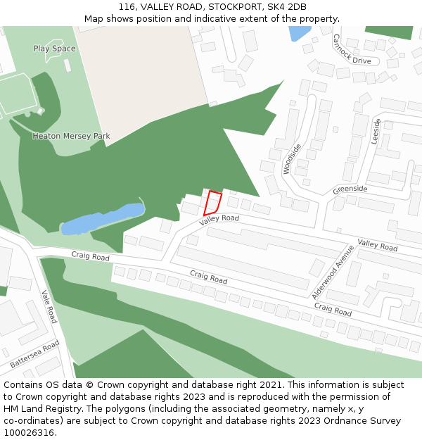 116, VALLEY ROAD, STOCKPORT, SK4 2DB: Location map and indicative extent of plot