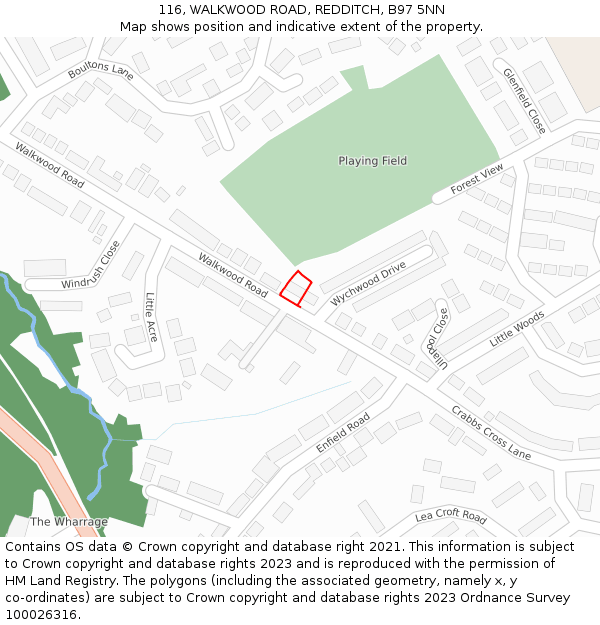 116, WALKWOOD ROAD, REDDITCH, B97 5NN: Location map and indicative extent of plot