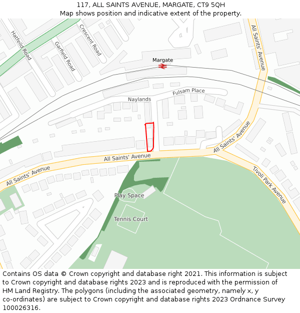 117, ALL SAINTS AVENUE, MARGATE, CT9 5QH: Location map and indicative extent of plot