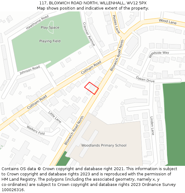 117, BLOXWICH ROAD NORTH, WILLENHALL, WV12 5PX: Location map and indicative extent of plot