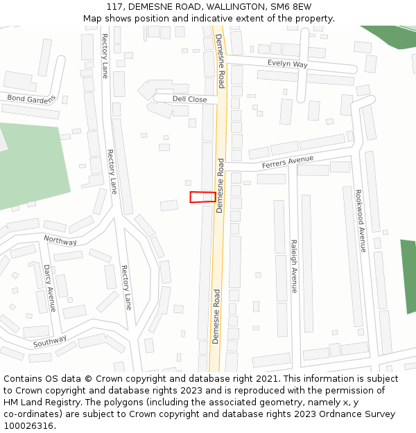 117, DEMESNE ROAD, WALLINGTON, SM6 8EW: Location map and indicative extent of plot