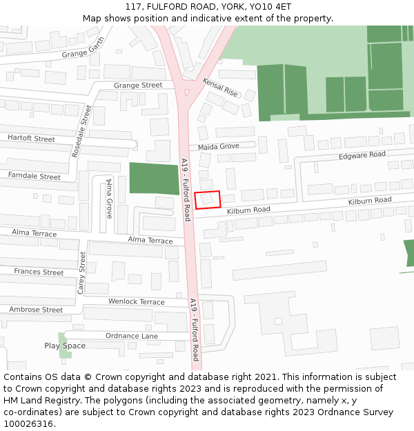 117, FULFORD ROAD, YORK, YO10 4ET: Location map and indicative extent of plot