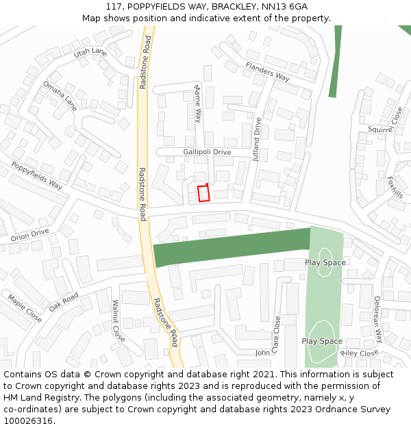 117, POPPYFIELDS WAY, BRACKLEY, NN13 6GA: Location map and indicative extent of plot