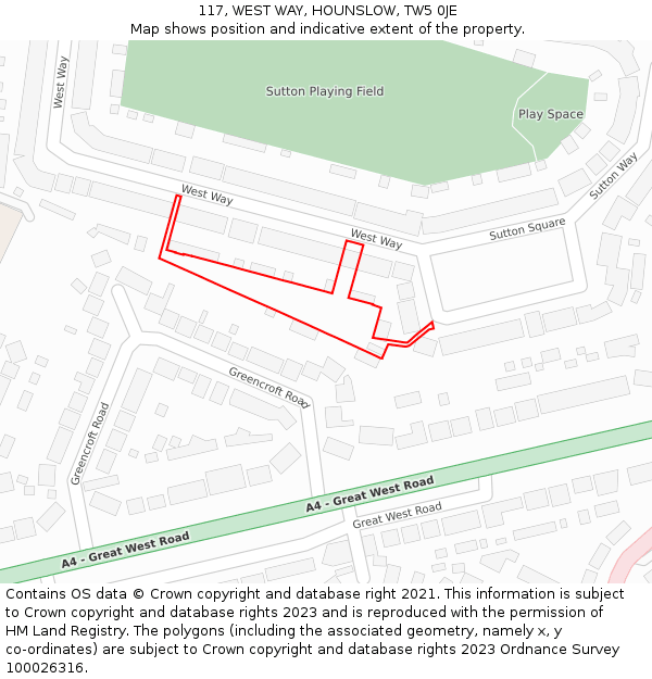 117, WEST WAY, HOUNSLOW, TW5 0JE: Location map and indicative extent of plot