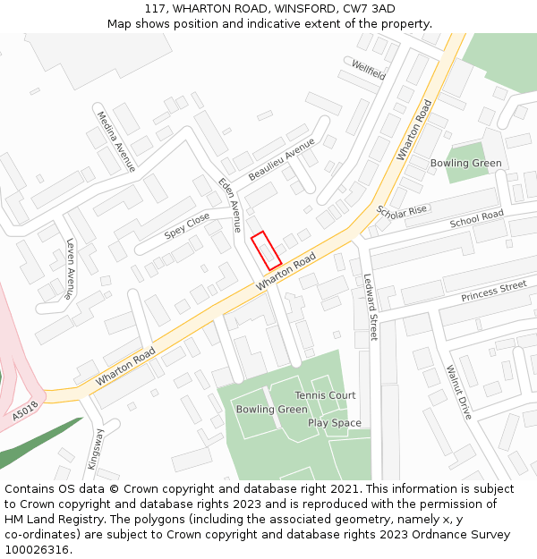 117, WHARTON ROAD, WINSFORD, CW7 3AD: Location map and indicative extent of plot