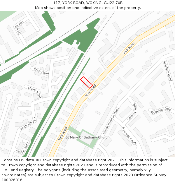 117, YORK ROAD, WOKING, GU22 7XR: Location map and indicative extent of plot