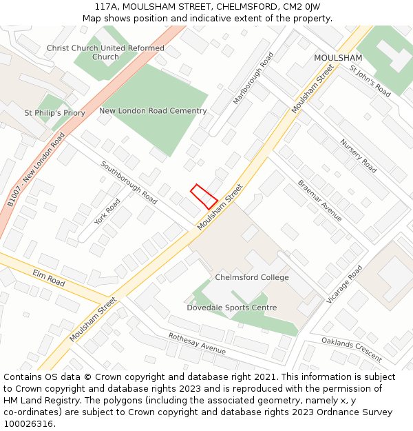 117A, MOULSHAM STREET, CHELMSFORD, CM2 0JW: Location map and indicative extent of plot