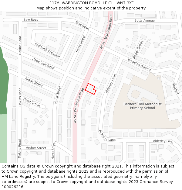 117A, WARRINGTON ROAD, LEIGH, WN7 3XF: Location map and indicative extent of plot