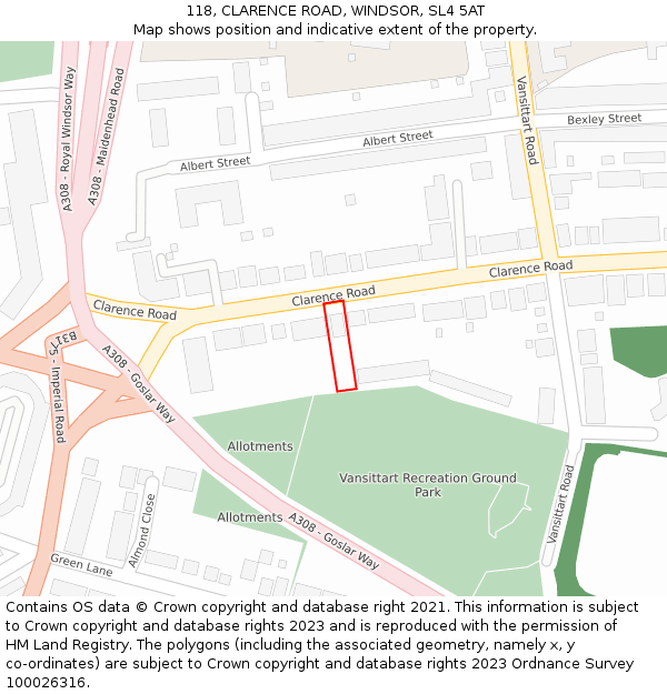 118, CLARENCE ROAD, WINDSOR, SL4 5AT: Location map and indicative extent of plot