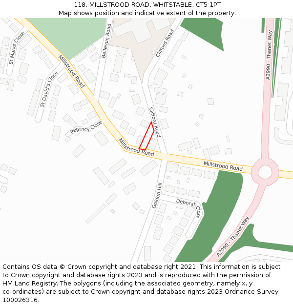 118, MILLSTROOD ROAD, WHITSTABLE, CT5 1PT: Location map and indicative extent of plot