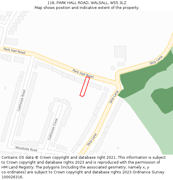 118, PARK HALL ROAD, WALSALL, WS5 3LZ: Location map and indicative extent of plot