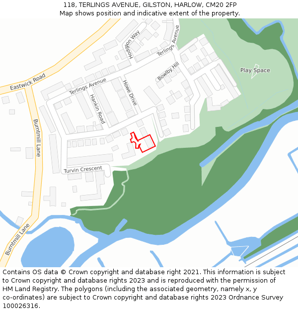118, TERLINGS AVENUE, GILSTON, HARLOW, CM20 2FP: Location map and indicative extent of plot