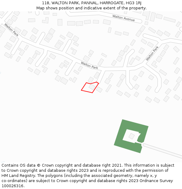 118, WALTON PARK, PANNAL, HARROGATE, HG3 1RJ: Location map and indicative extent of plot