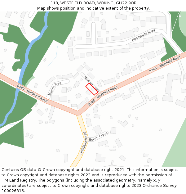 118, WESTFIELD ROAD, WOKING, GU22 9QP: Location map and indicative extent of plot