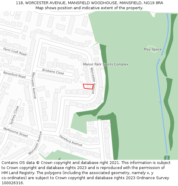 118, WORCESTER AVENUE, MANSFIELD WOODHOUSE, MANSFIELD, NG19 8RA: Location map and indicative extent of plot