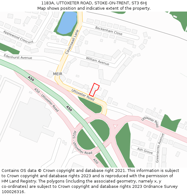 1183A, UTTOXETER ROAD, STOKE-ON-TRENT, ST3 6HJ: Location map and indicative extent of plot