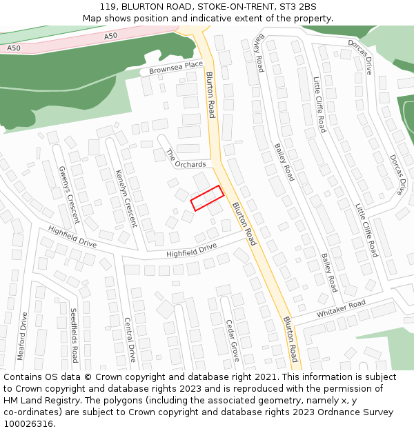 119, BLURTON ROAD, STOKE-ON-TRENT, ST3 2BS: Location map and indicative extent of plot