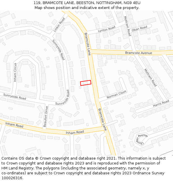 119, BRAMCOTE LANE, BEESTON, NOTTINGHAM, NG9 4EU: Location map and indicative extent of plot