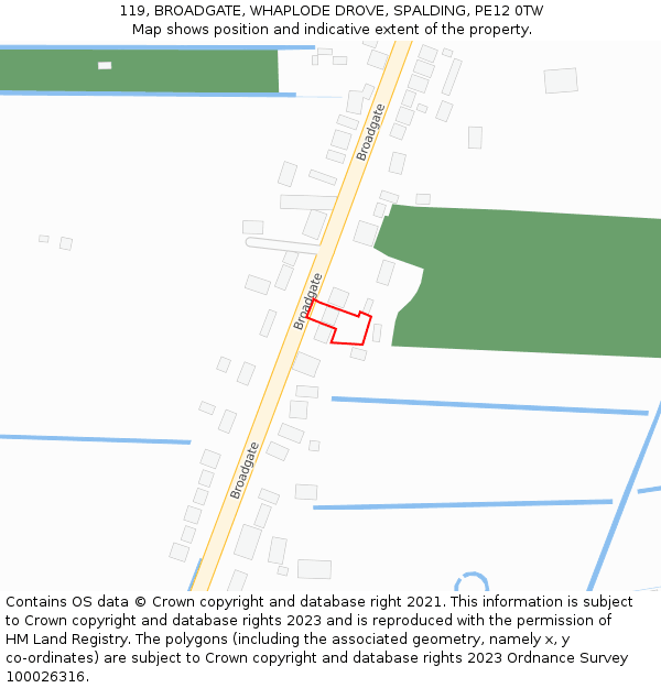 119, BROADGATE, WHAPLODE DROVE, SPALDING, PE12 0TW: Location map and indicative extent of plot