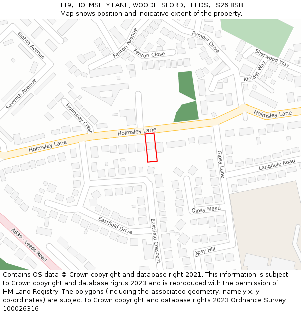 119, HOLMSLEY LANE, WOODLESFORD, LEEDS, LS26 8SB: Location map and indicative extent of plot