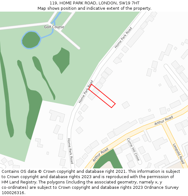 119, HOME PARK ROAD, LONDON, SW19 7HT: Location map and indicative extent of plot