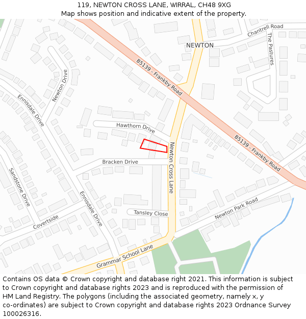 119, NEWTON CROSS LANE, WIRRAL, CH48 9XG: Location map and indicative extent of plot