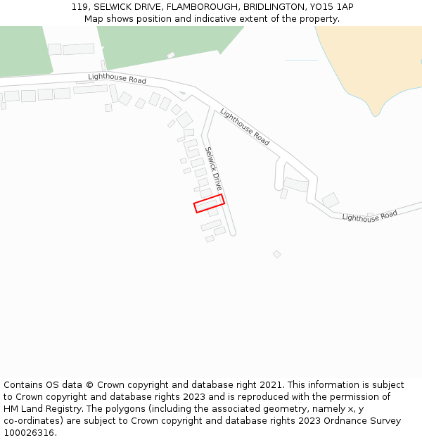 119, SELWICK DRIVE, FLAMBOROUGH, BRIDLINGTON, YO15 1AP: Location map and indicative extent of plot