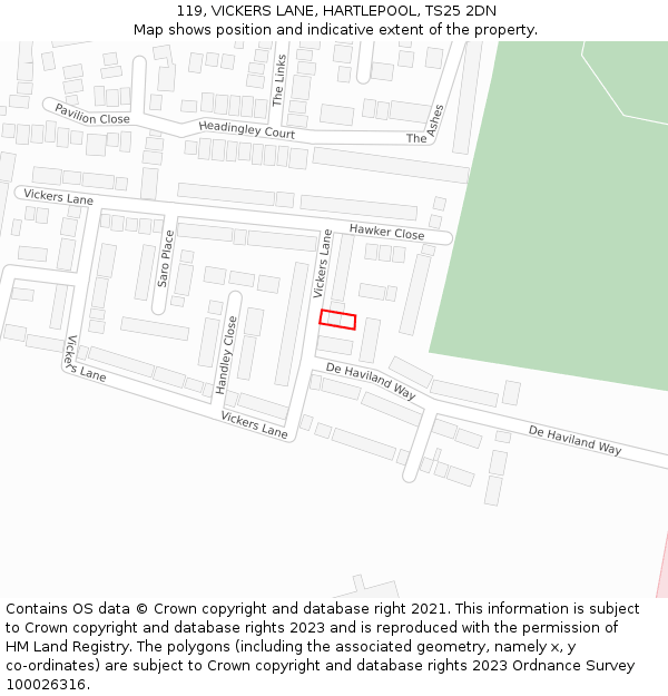 119, VICKERS LANE, HARTLEPOOL, TS25 2DN: Location map and indicative extent of plot