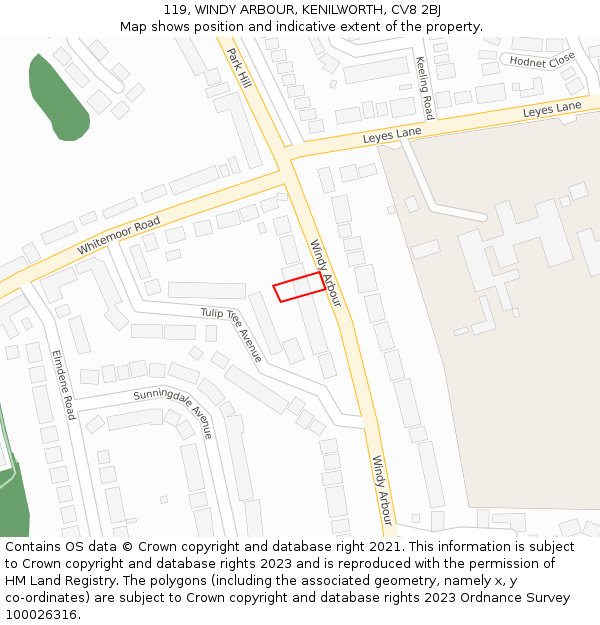 119, WINDY ARBOUR, KENILWORTH, CV8 2BJ: Location map and indicative extent of plot