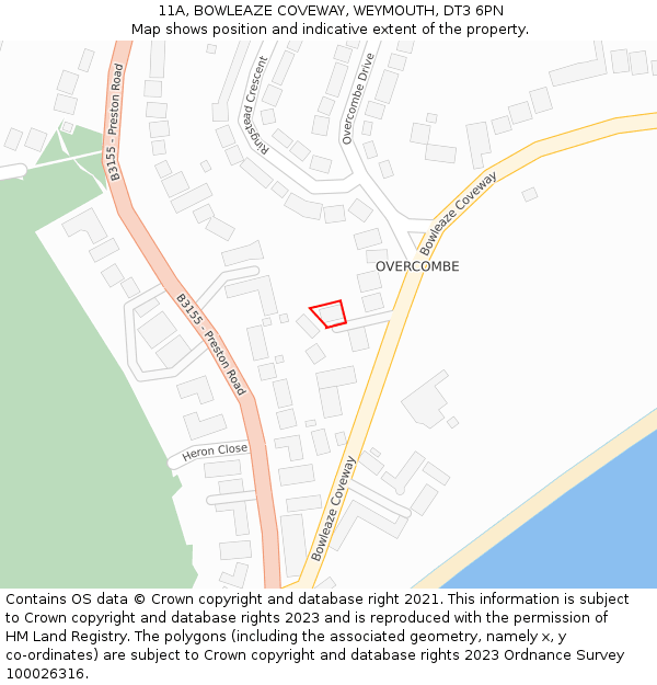 11A, BOWLEAZE COVEWAY, WEYMOUTH, DT3 6PN: Location map and indicative extent of plot