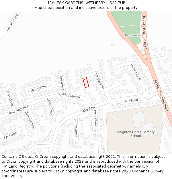 11A, ESK GARDENS, WETHERBY, LS22 7UR: Location map and indicative extent of plot